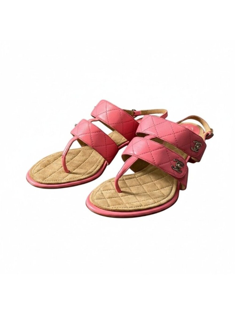 Chanel Quilted Noon Rock CC Logo Sandals 37C Pink Leather